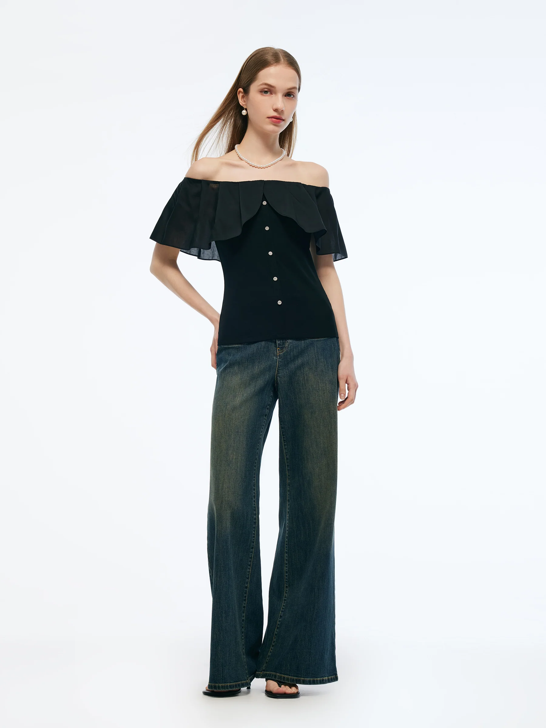 Tencel Blend Convertible Neckline Women Ruffled Top - Image 2