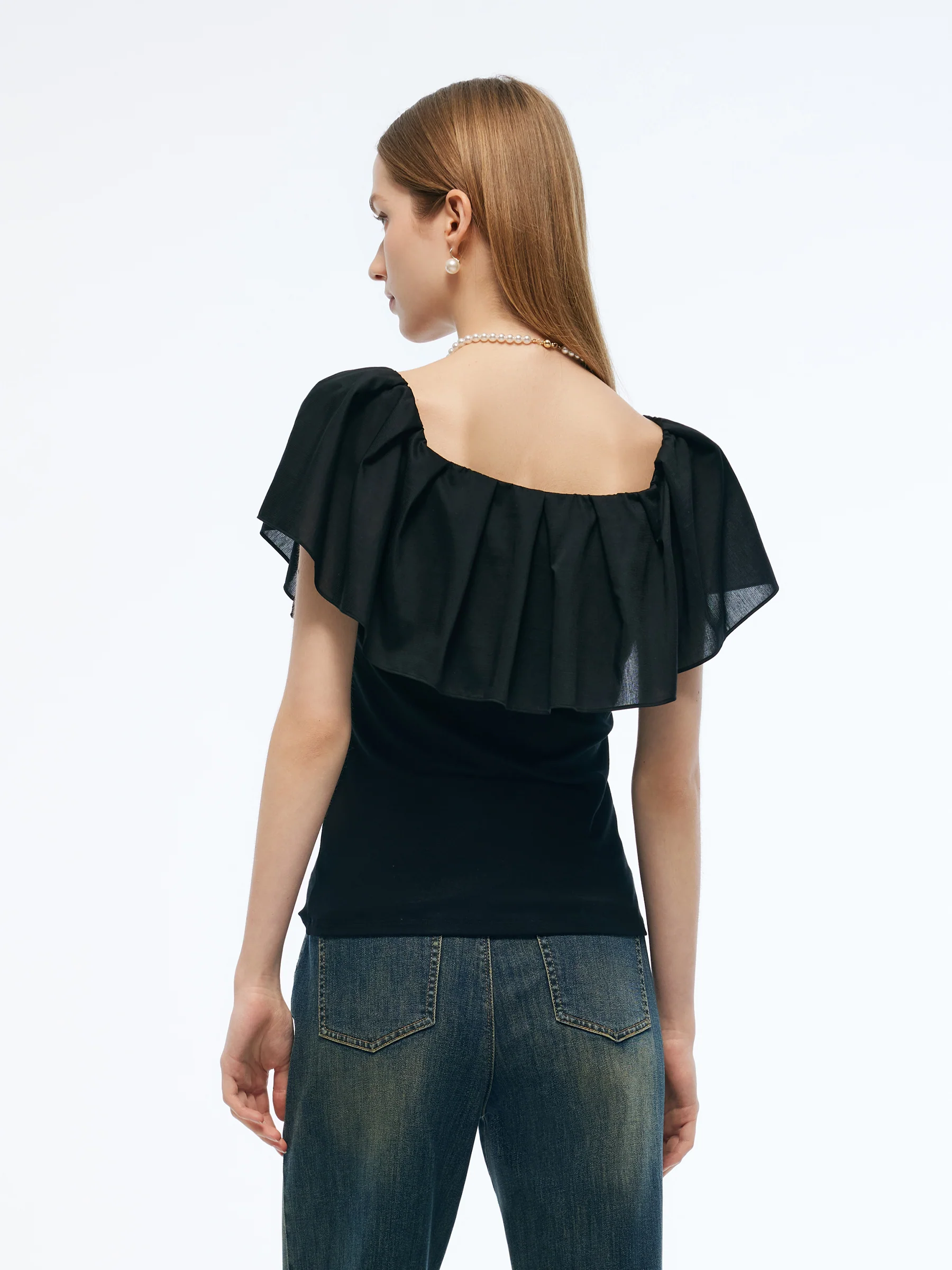 Tencel Blend Convertible Neckline Women Ruffled Top - Image 3