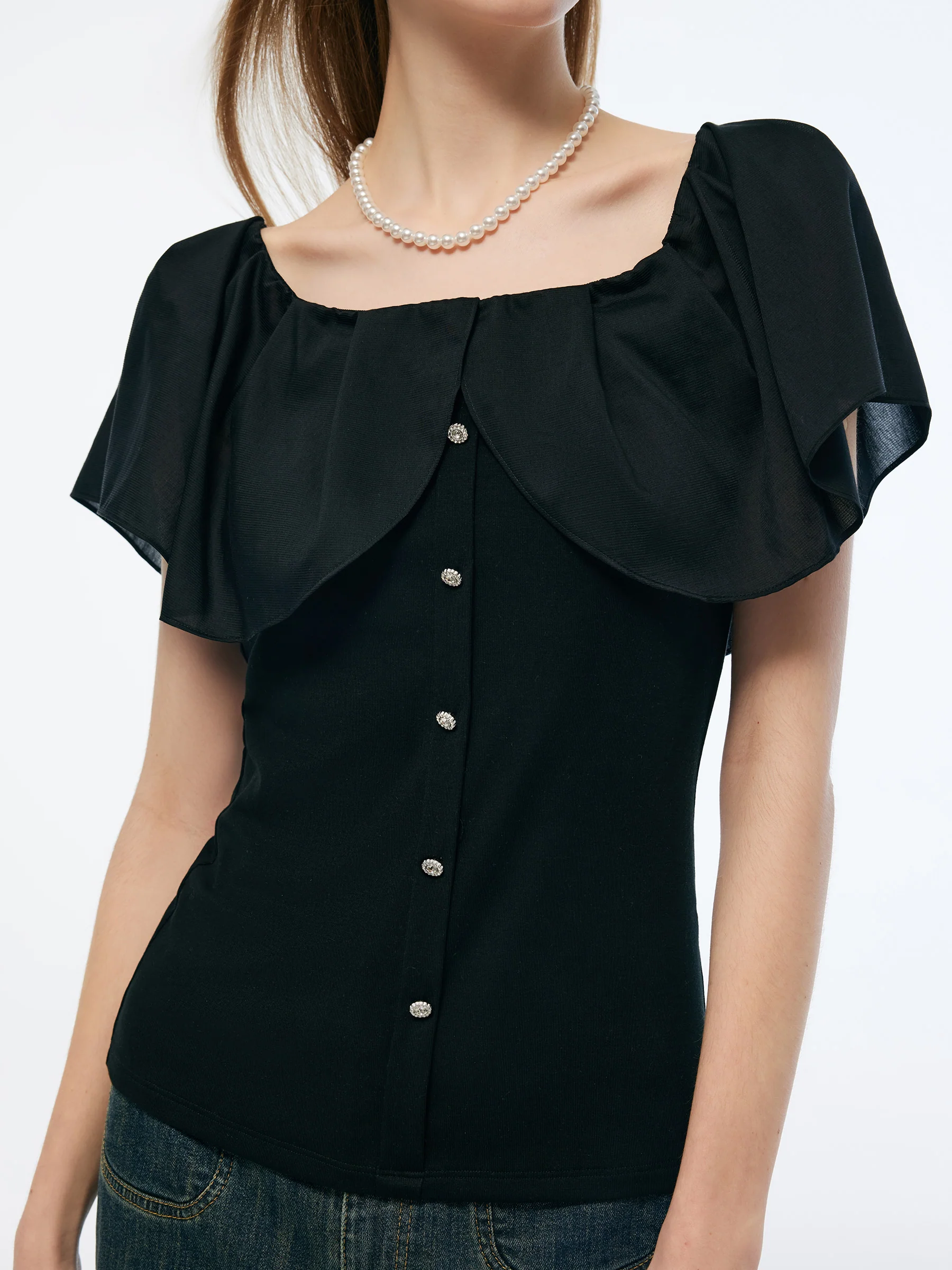 Tencel Blend Convertible Neckline Women Ruffled Top - Image 5