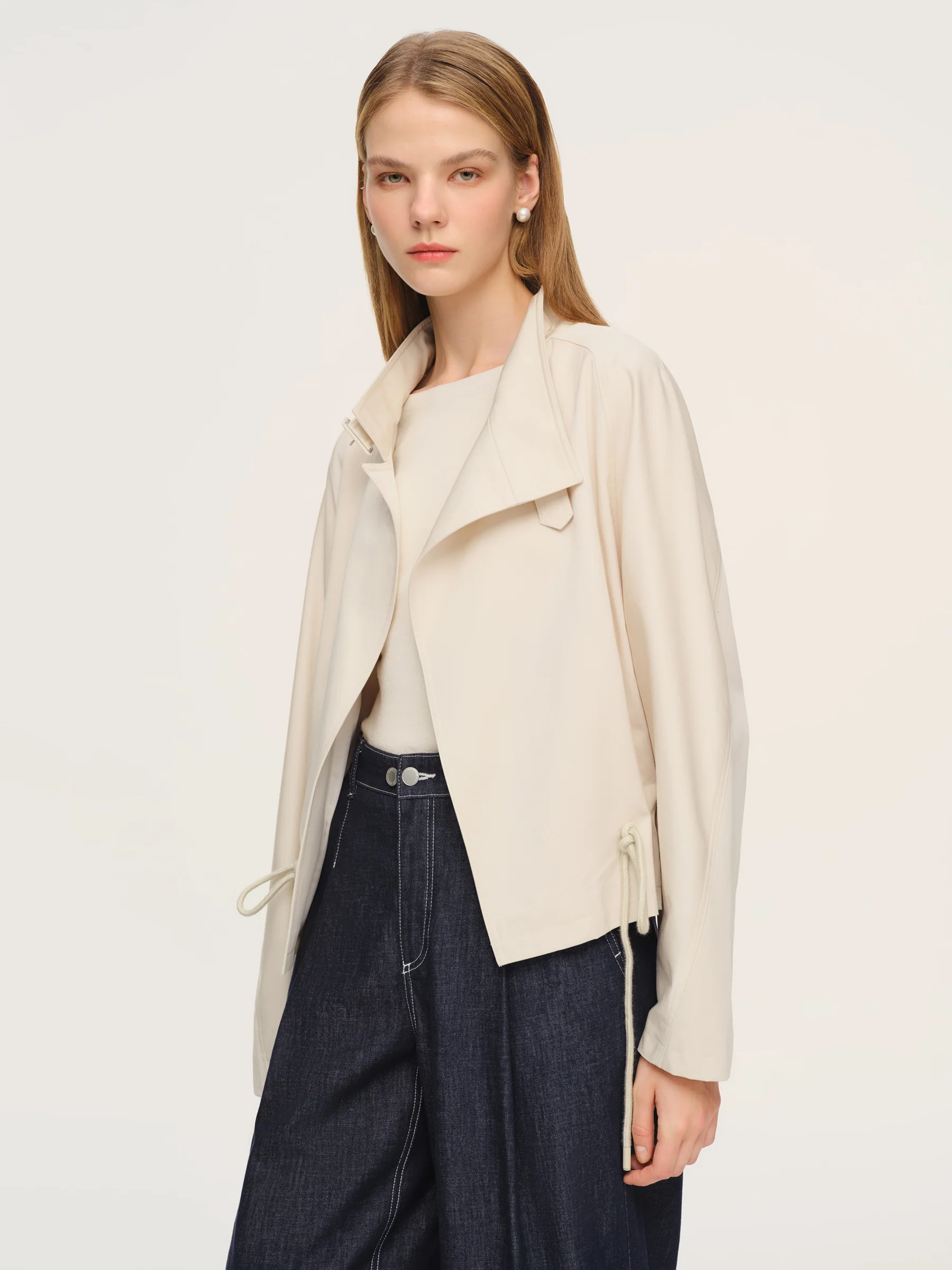 Pre-Order Tencel Blend Drawstring Hem Women Short Trench Coat - Image 5
