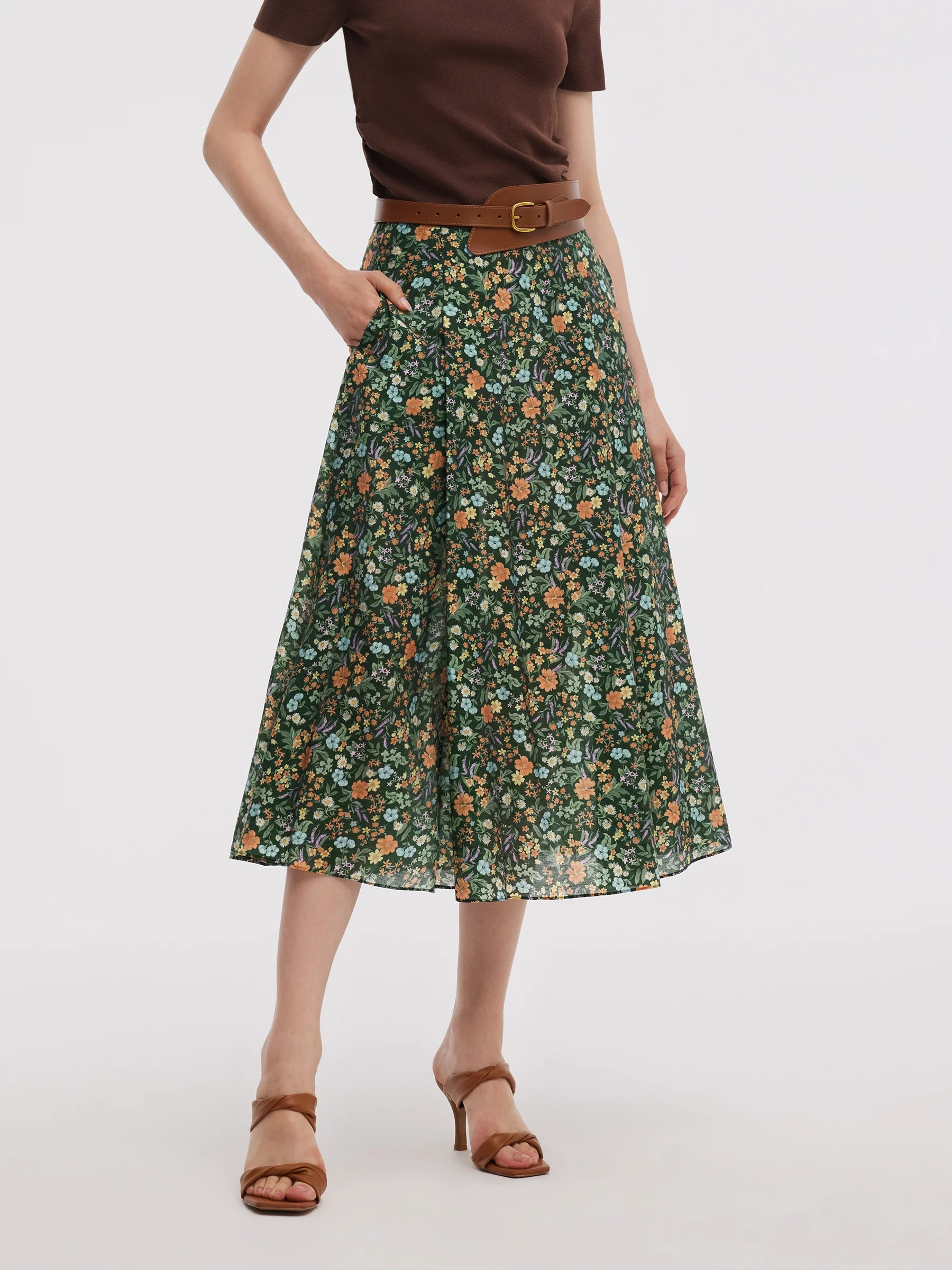 Tencel Blend Floral Print Women A-Line Skirt - Image 4