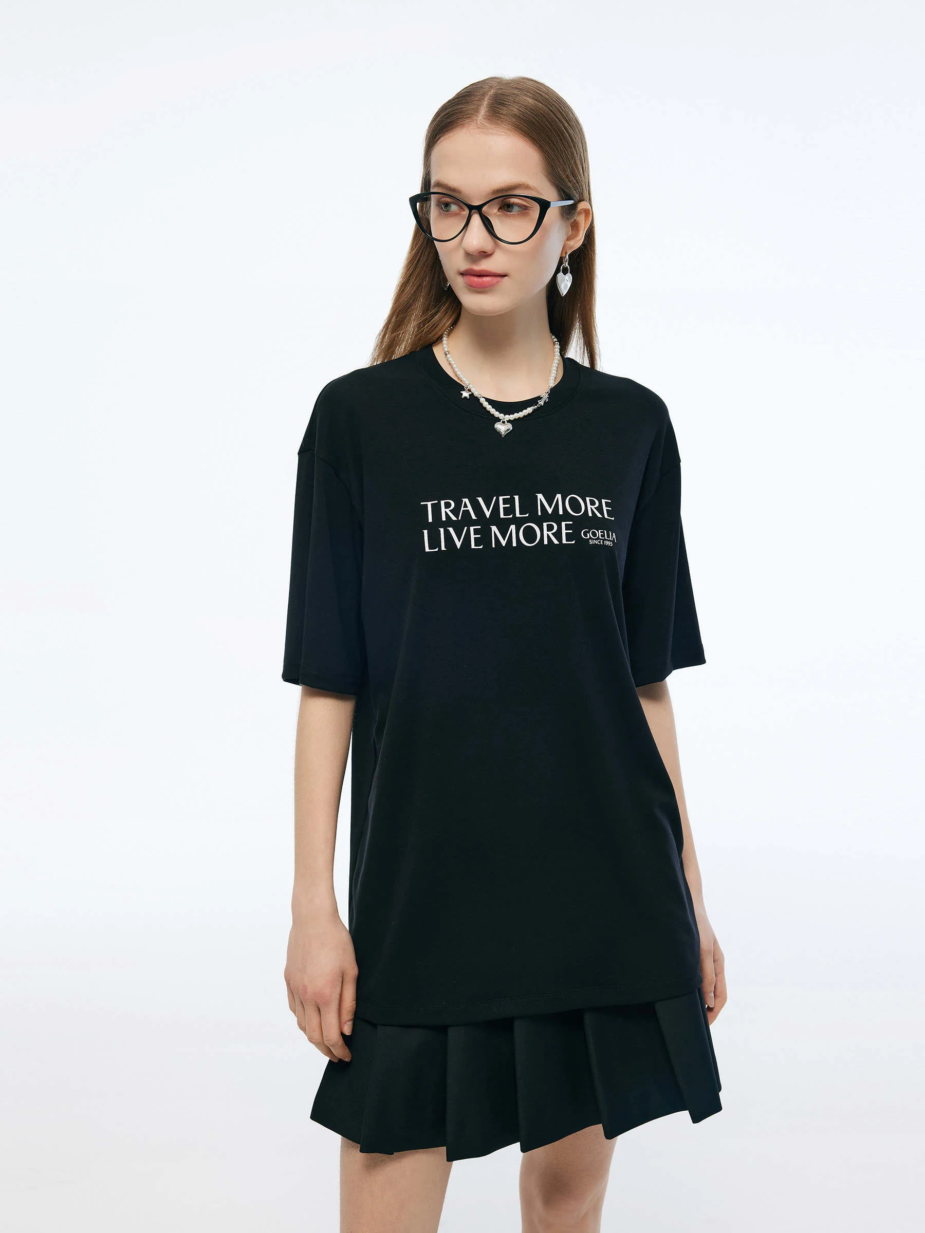 Tencel Blend Letter Print Unisex Loose T-Shirt - Image 4