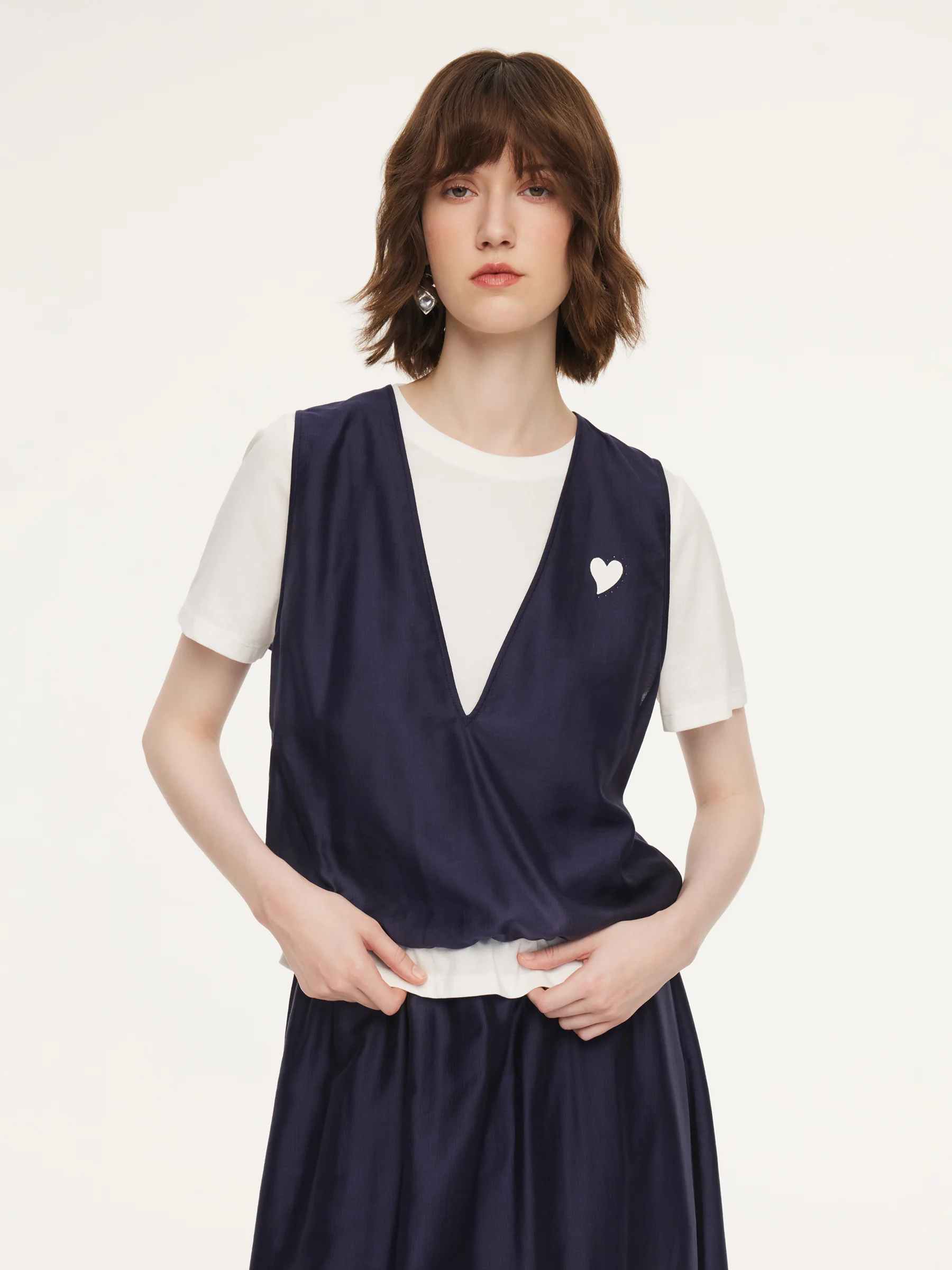 Tencel Blend Mock Layered Top And Skirt Two-Piece Set - Image 5