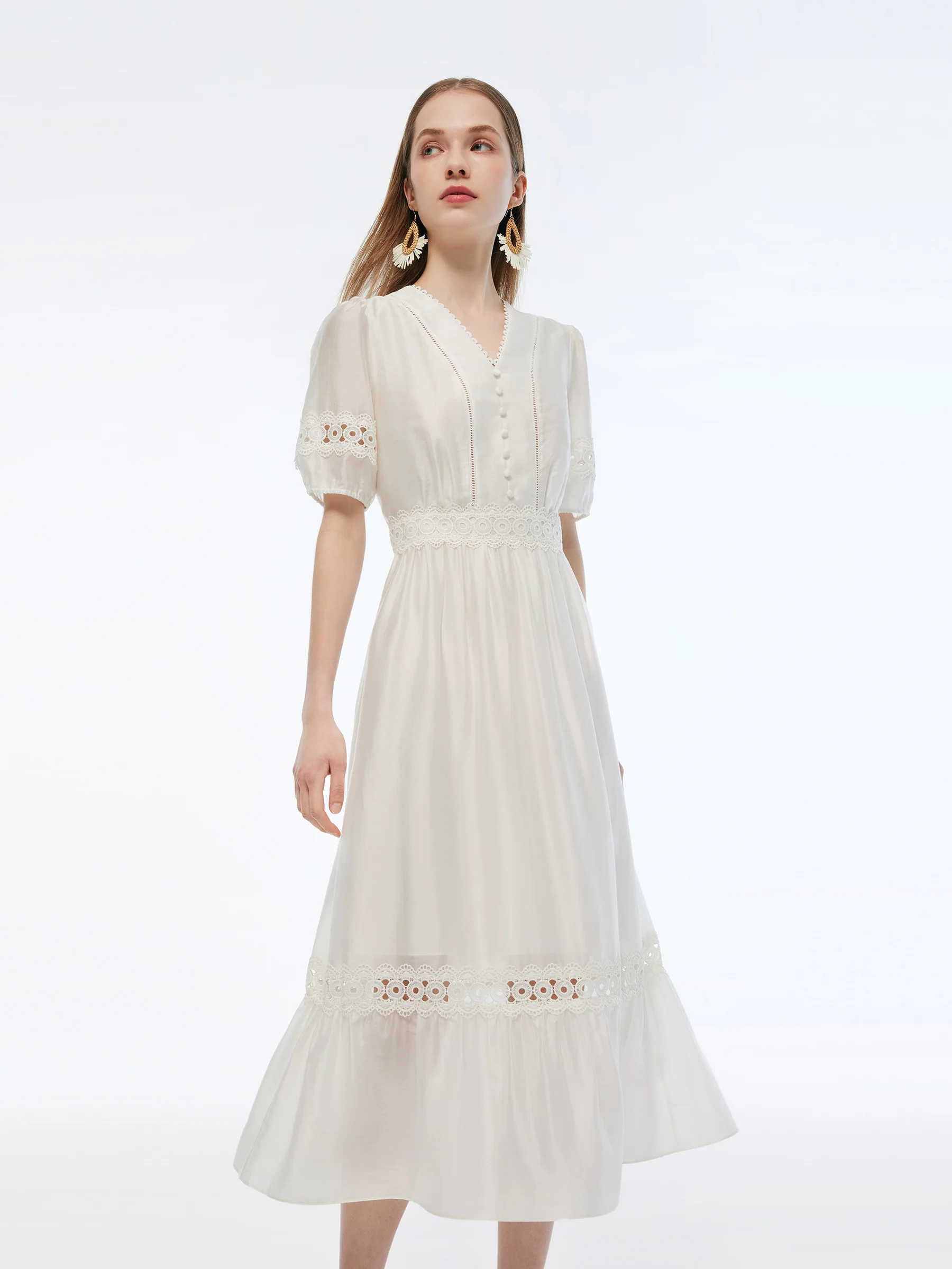 Tencel Blend Patchwork Lace Women Maxi Dress - Image 3