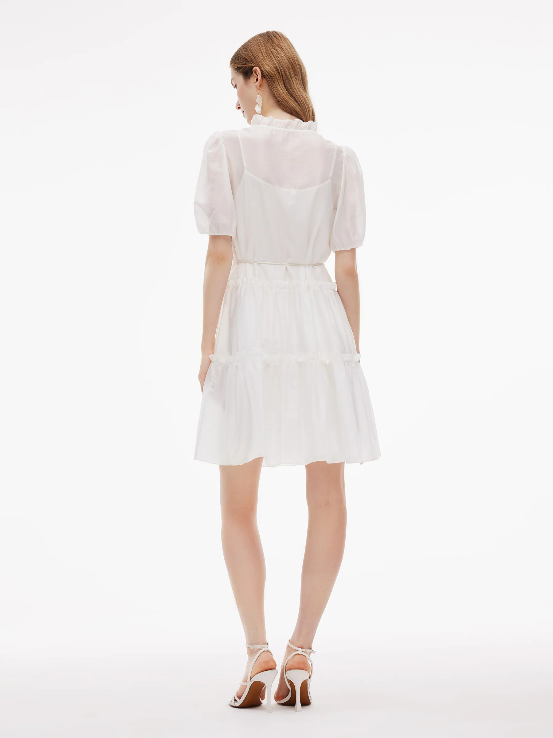 Tencel Blend Ruffle V-Neck Women Mini Dress With Slip Dress - Image 3