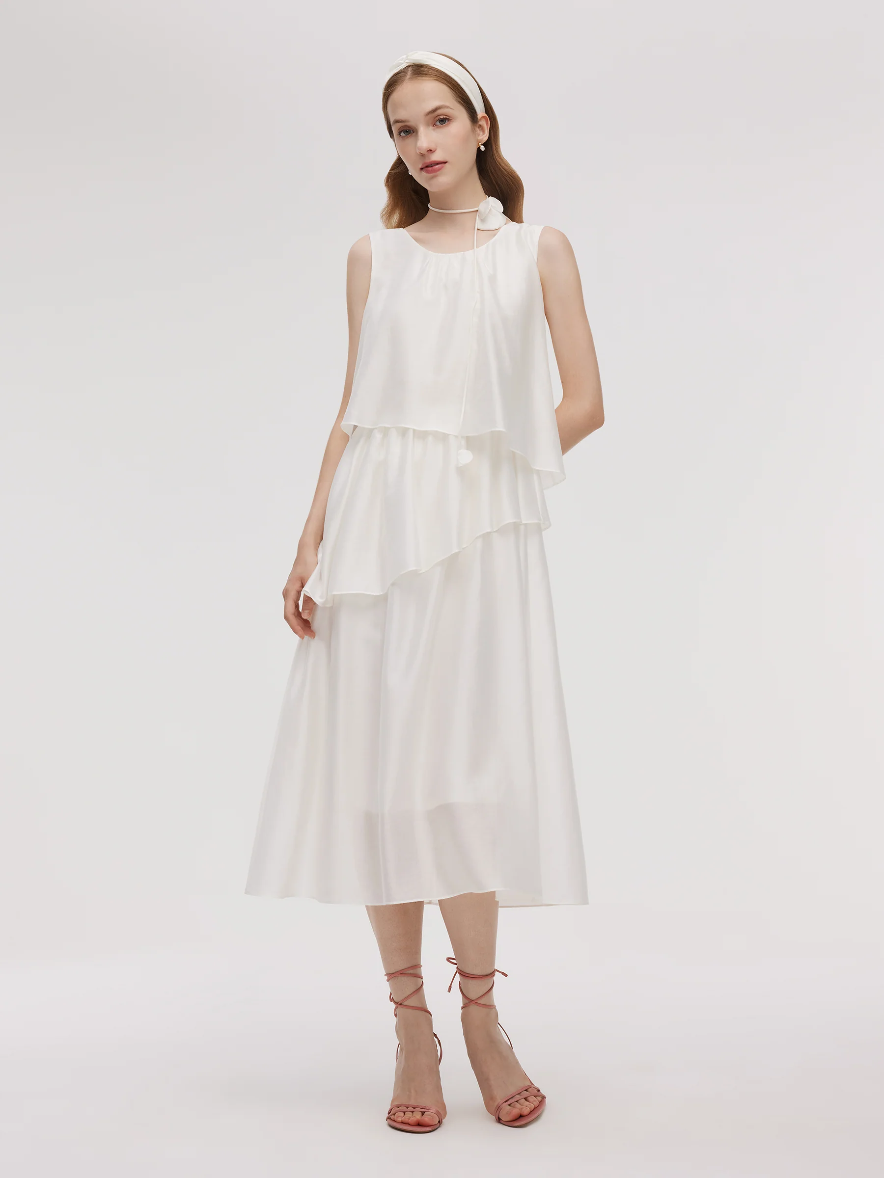 Tencel Blend Ruffle Women Tiered Sleeveless Midi Dress - Image 2