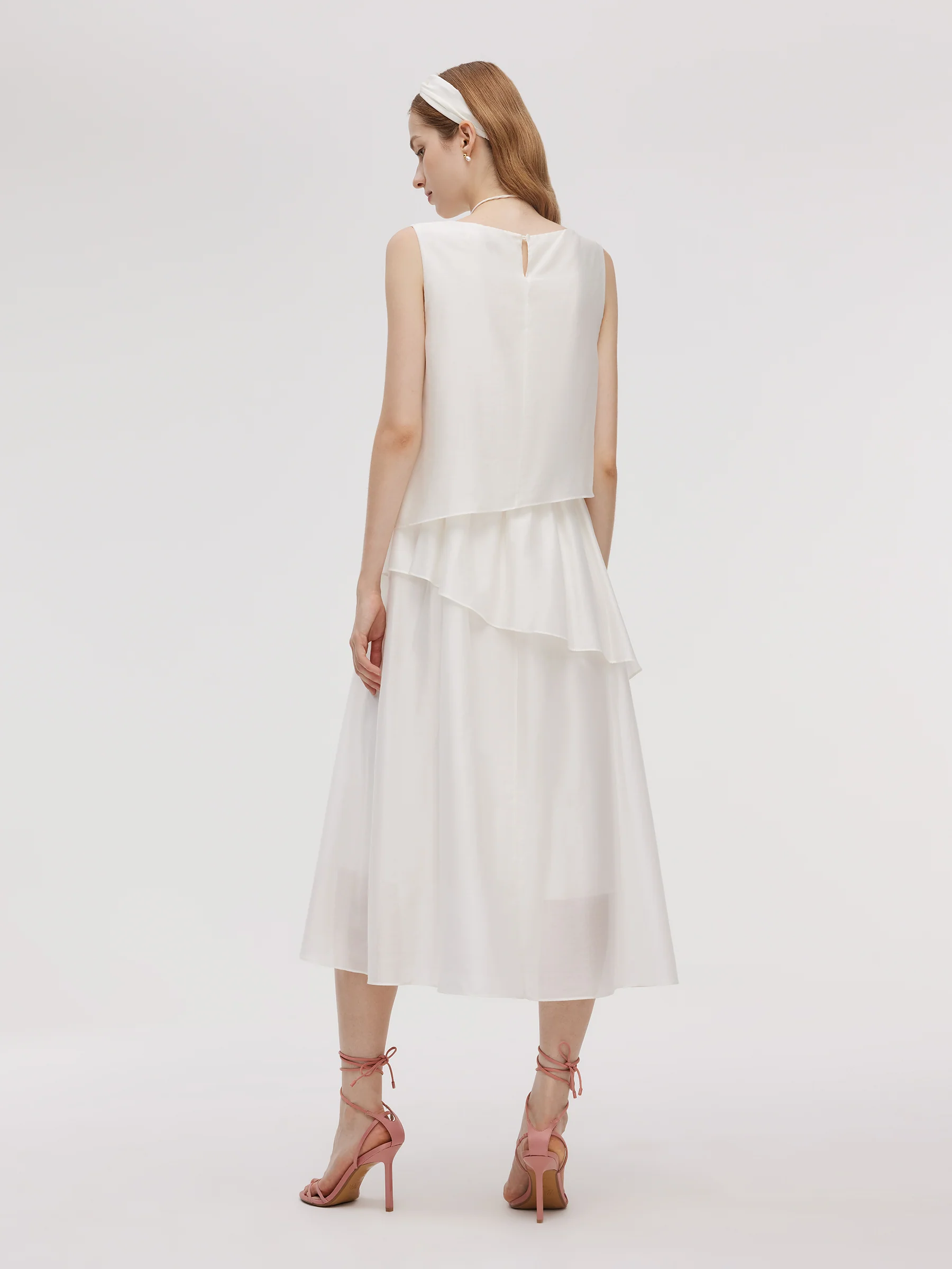 Tencel Blend Ruffle Women Tiered Sleeveless Midi Dress - Image 3