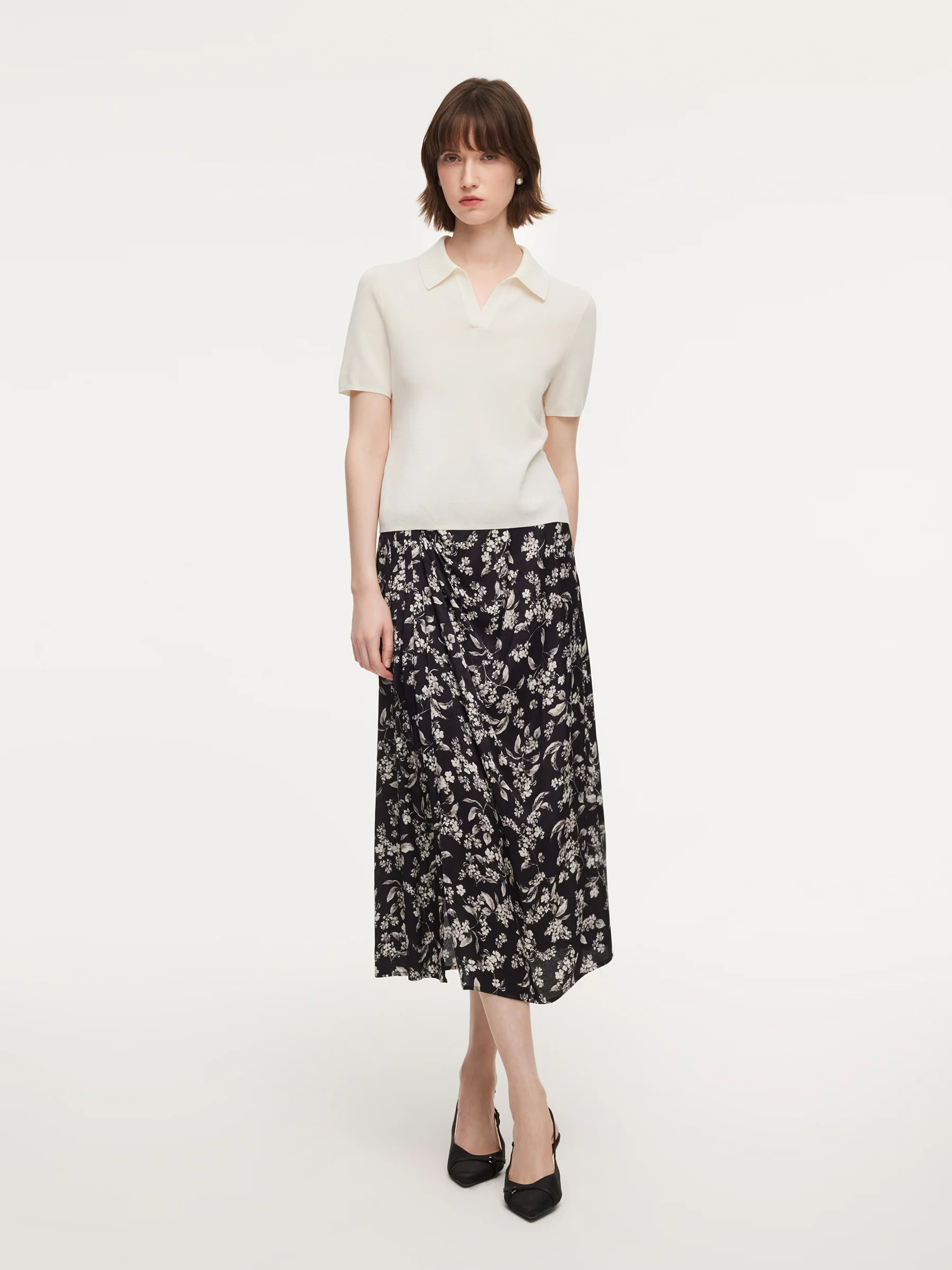 Tencel Blend Women Knit Top With Floral Print Scarf - Image 3
