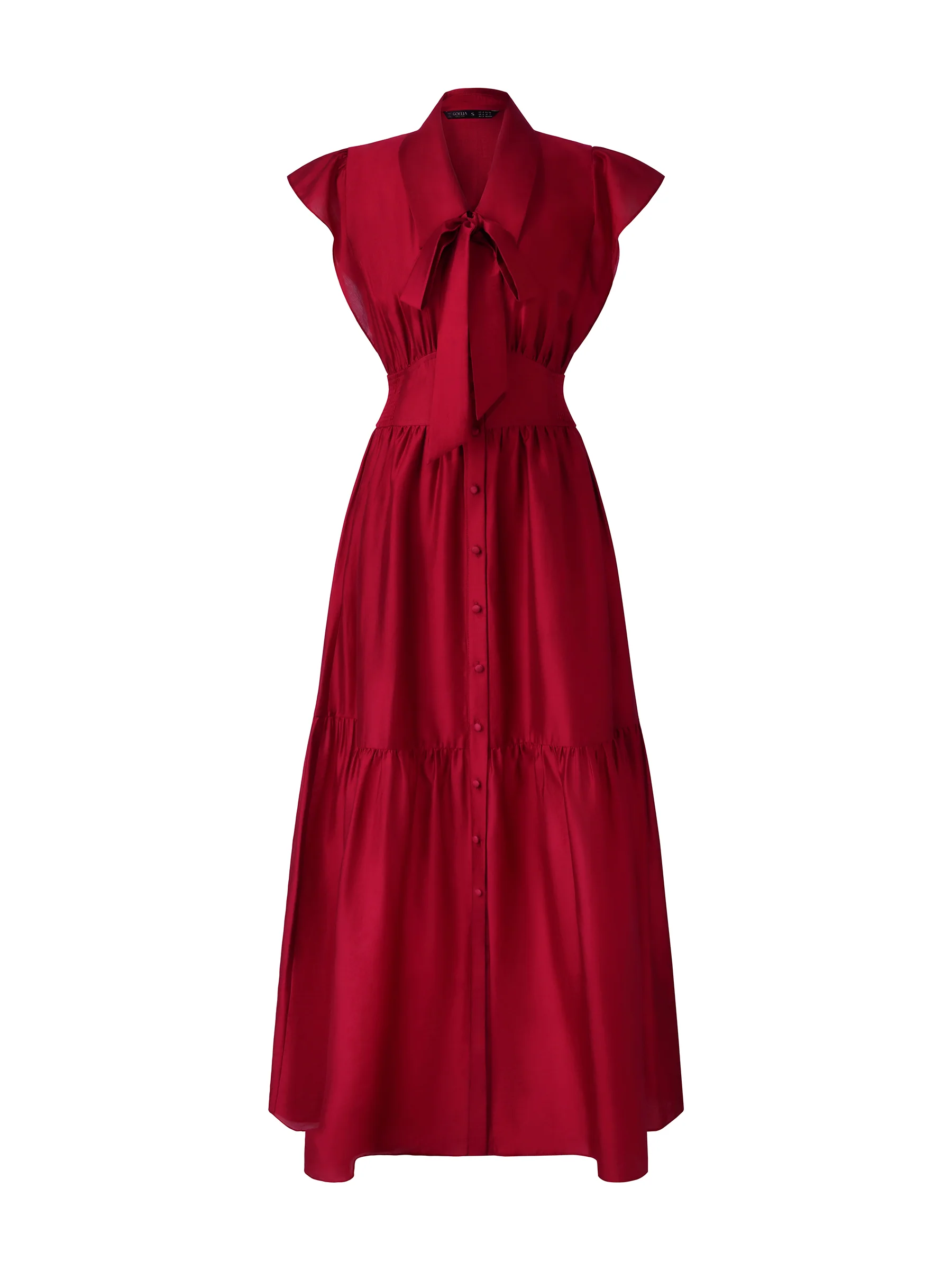 Tencel Blend Women Ruffle Cap Sleeve Maxi Dress With Sash - Image 18