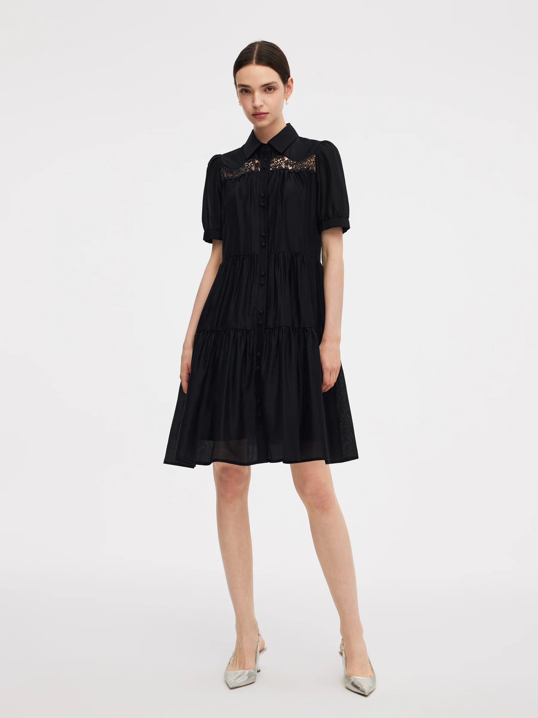Tencel Blend Women Tiered Mini Dress With Ribbon - Image 11