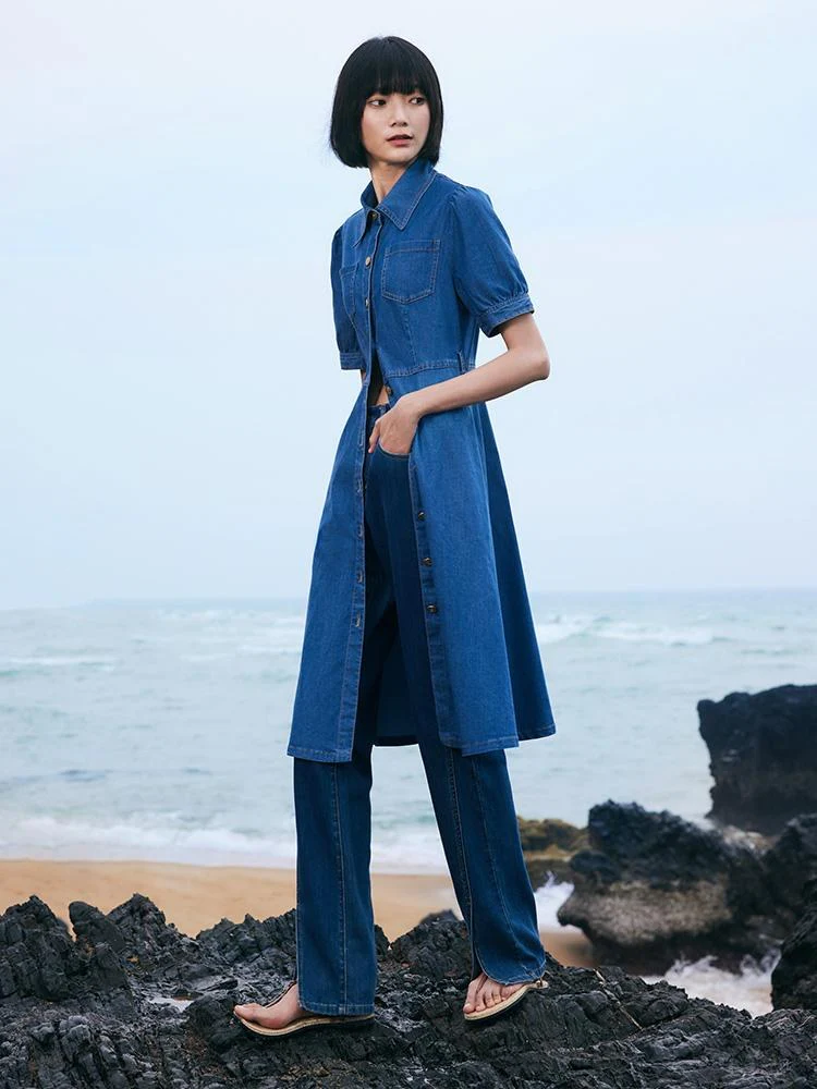 Tencel Denim Shirt Midi Collared Dress With Belt - Image 4