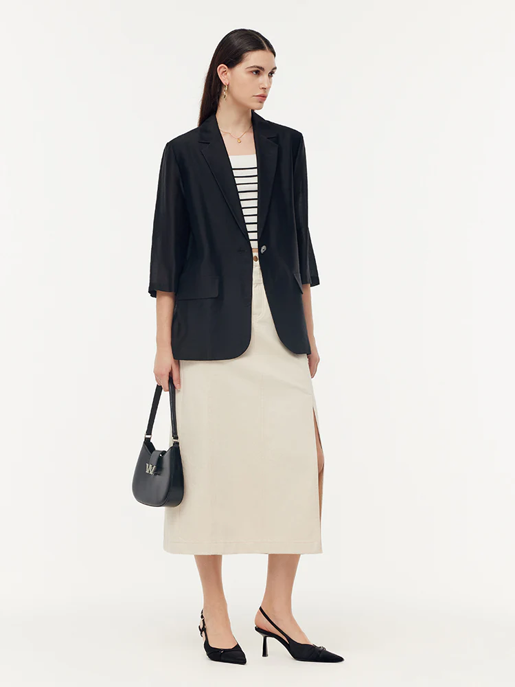 Tencel One Button Women Blazer - Image 2