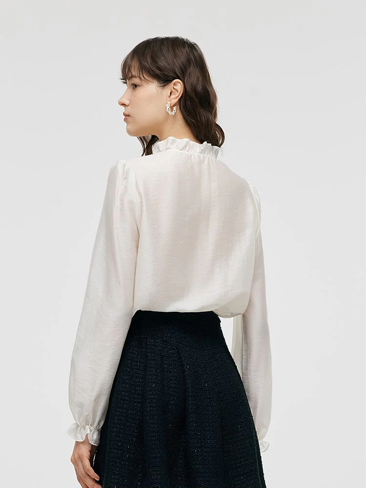Tencel Ruffle Neck Women Shirt - Image 3