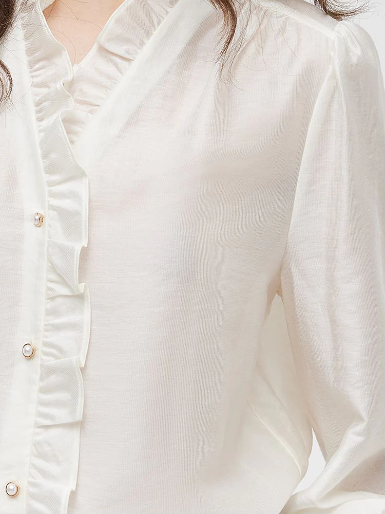 Tencel Ruffle Neck Women Shirt - Image 5
