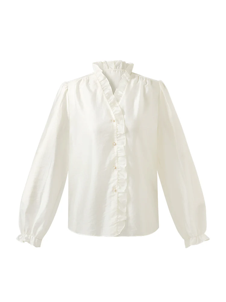 Tencel Ruffle Neck Women Shirt - Image 6