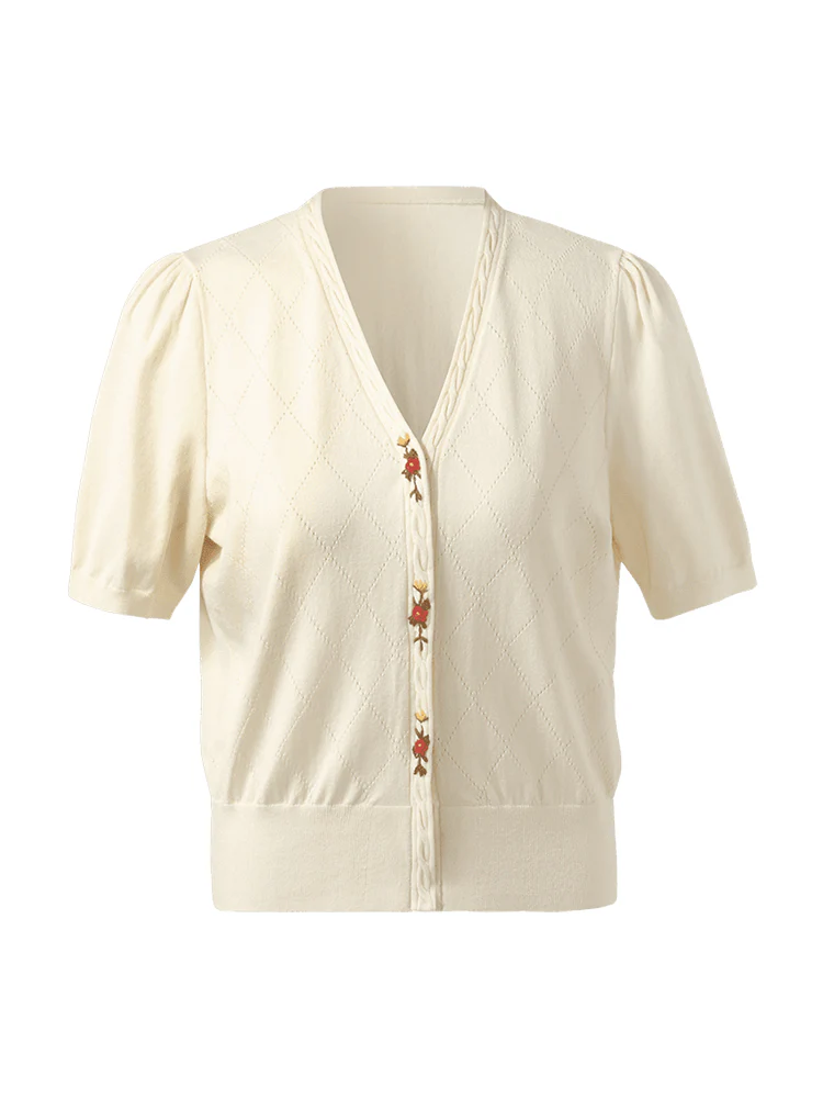Tencel-Silk Blend Floral Embroidered Women Knit Top - Image 7