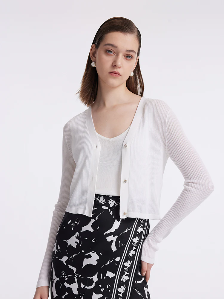 Tencel-Silk Blend Knitted V-Neck Women Cardigan - Image 11