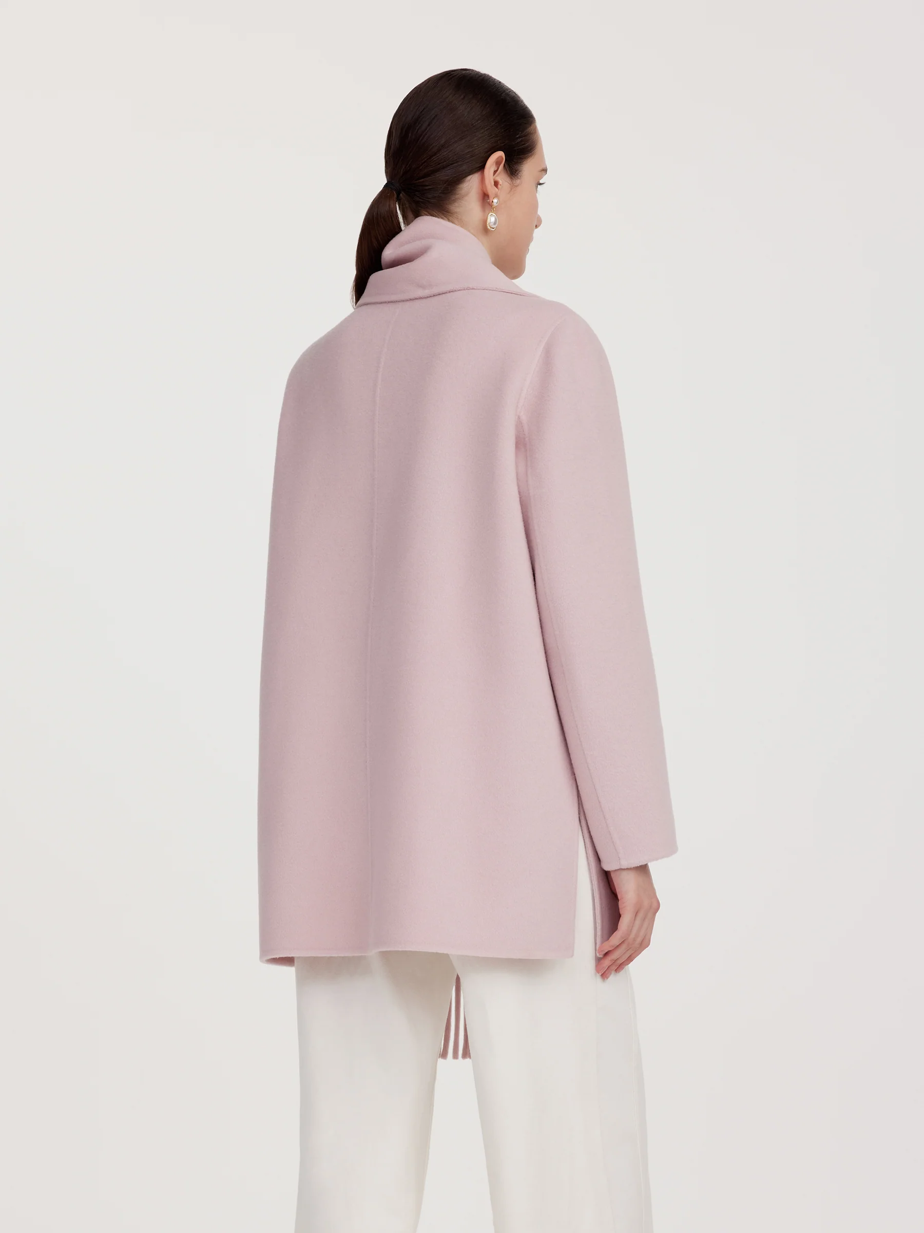 Tencel Wool Blend Double-Faced Women Coat With Fringe Scarf - Image 2