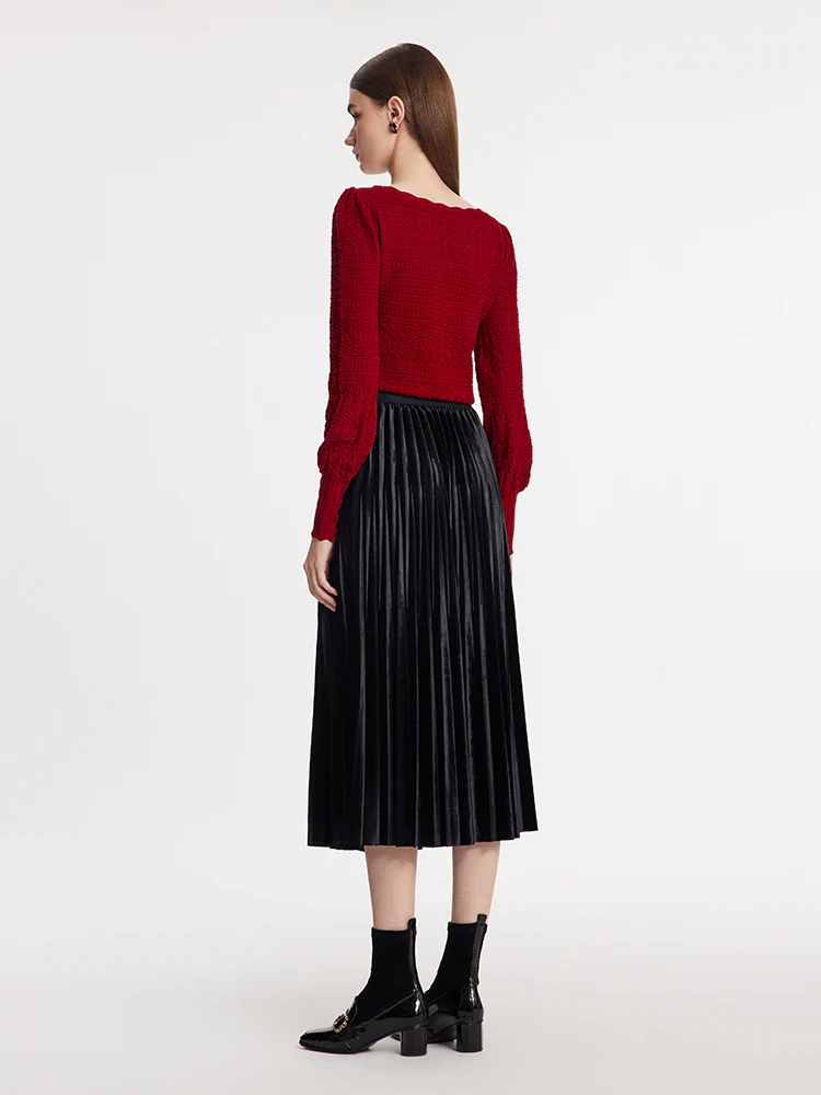 Tencel Wool Blend Wave Cut Collar Women Sweater - Image 3