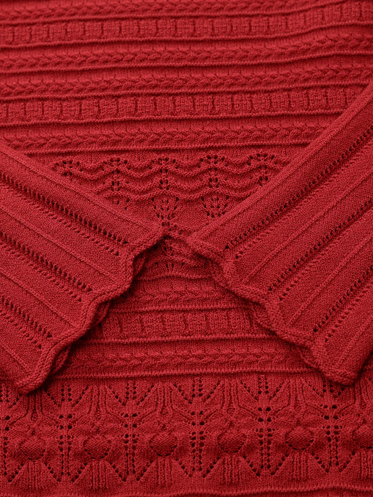 Tencel Wool Blend Wave Cut Collar Women Sweater - Image 7