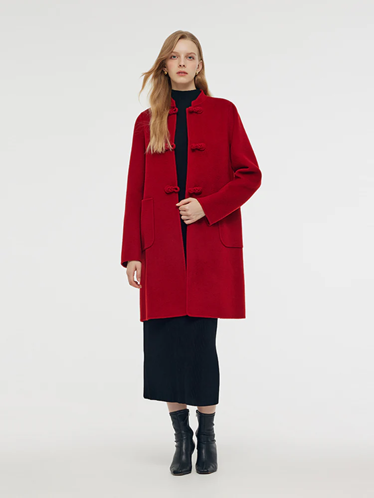 Tencel Wool Cheongsam Button Women Coat - Image 3