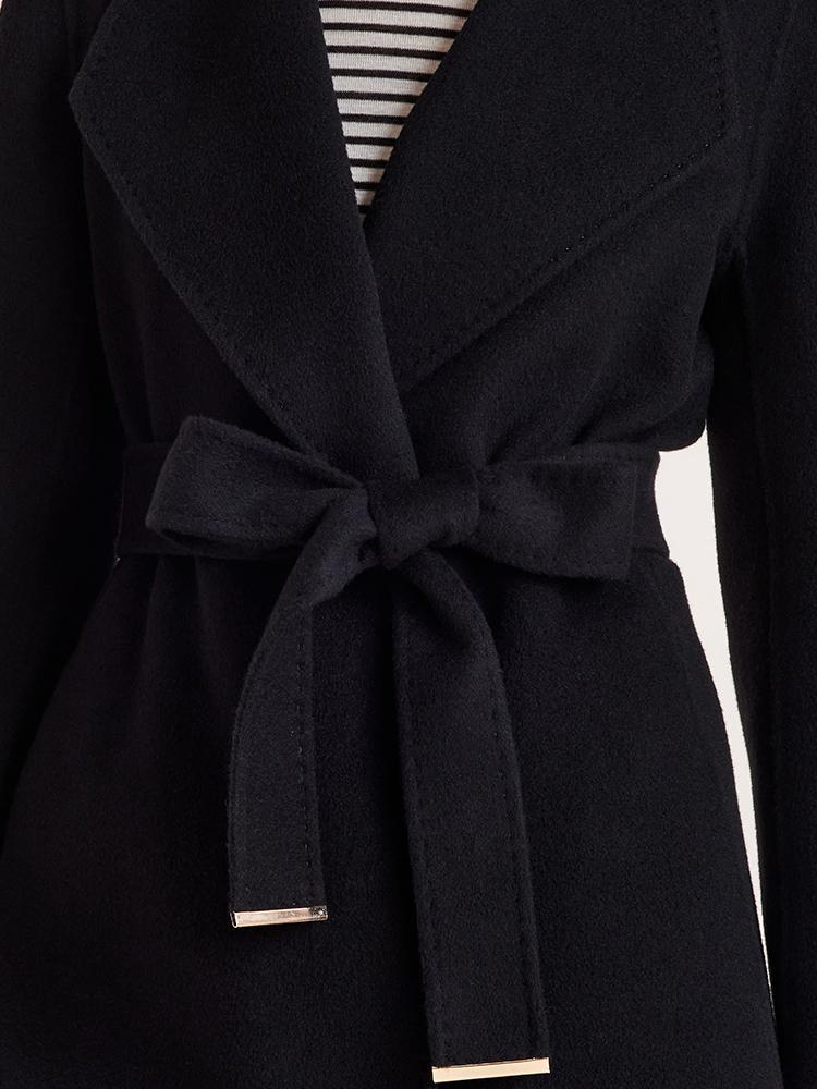 Tencel Wool Notched Lapel Mid-Length Coat With Belt - Image 7