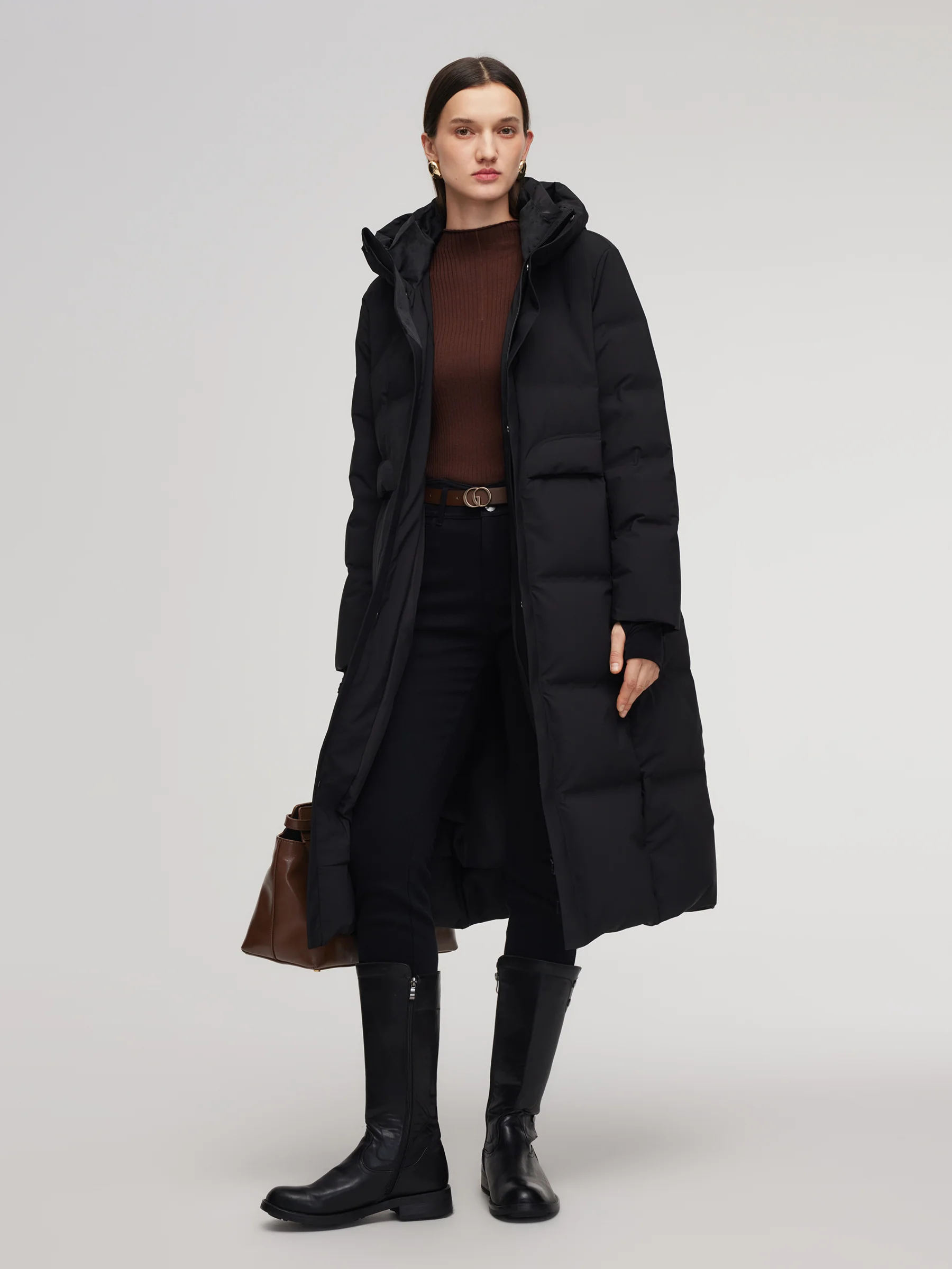 Thermal Tech Back Hooded Unisex Long Goose Down Coat - Image 6