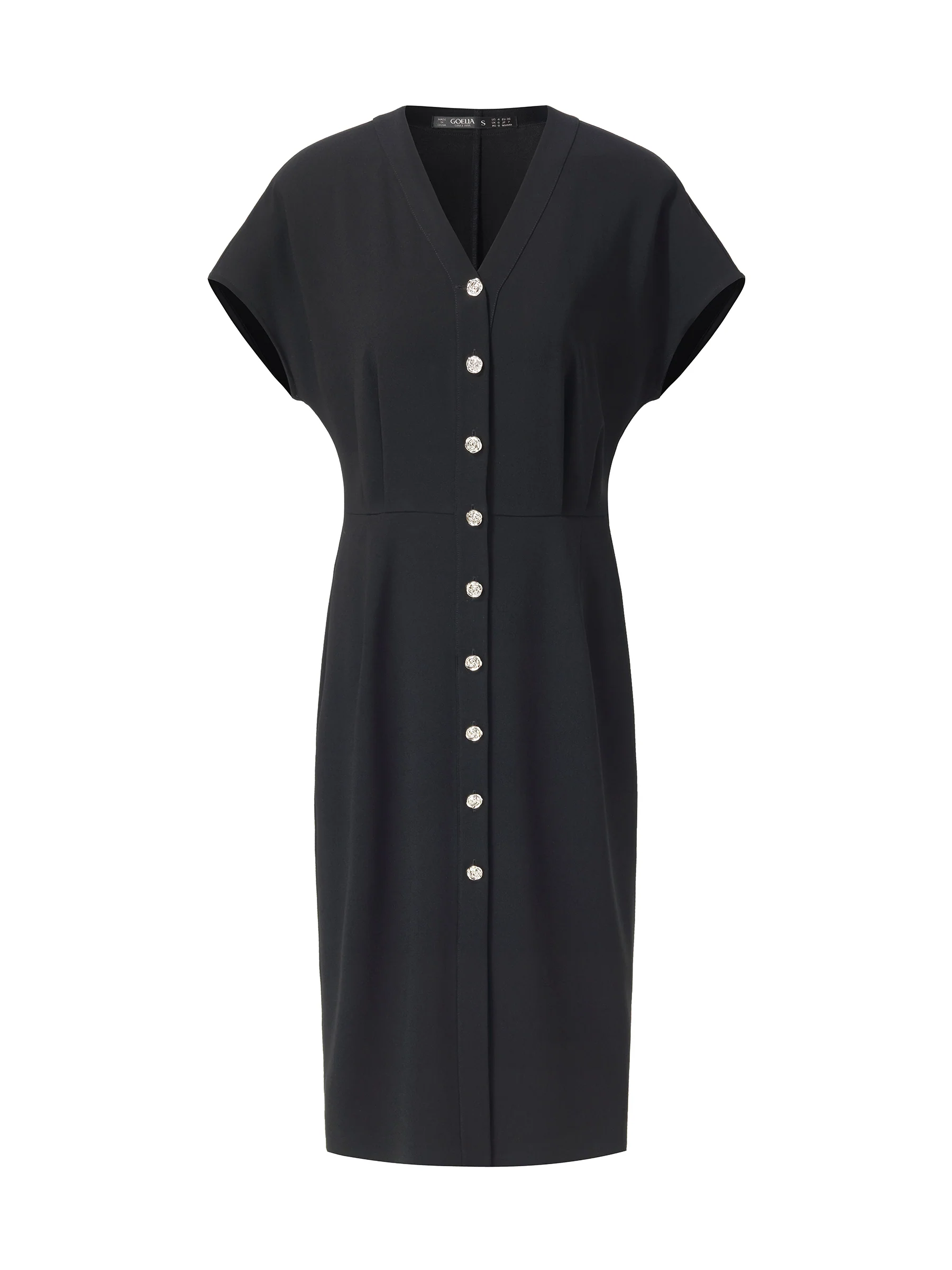 Triacetate Blend V-Neck Women Gathered Waist Midi Dress - Image 5
