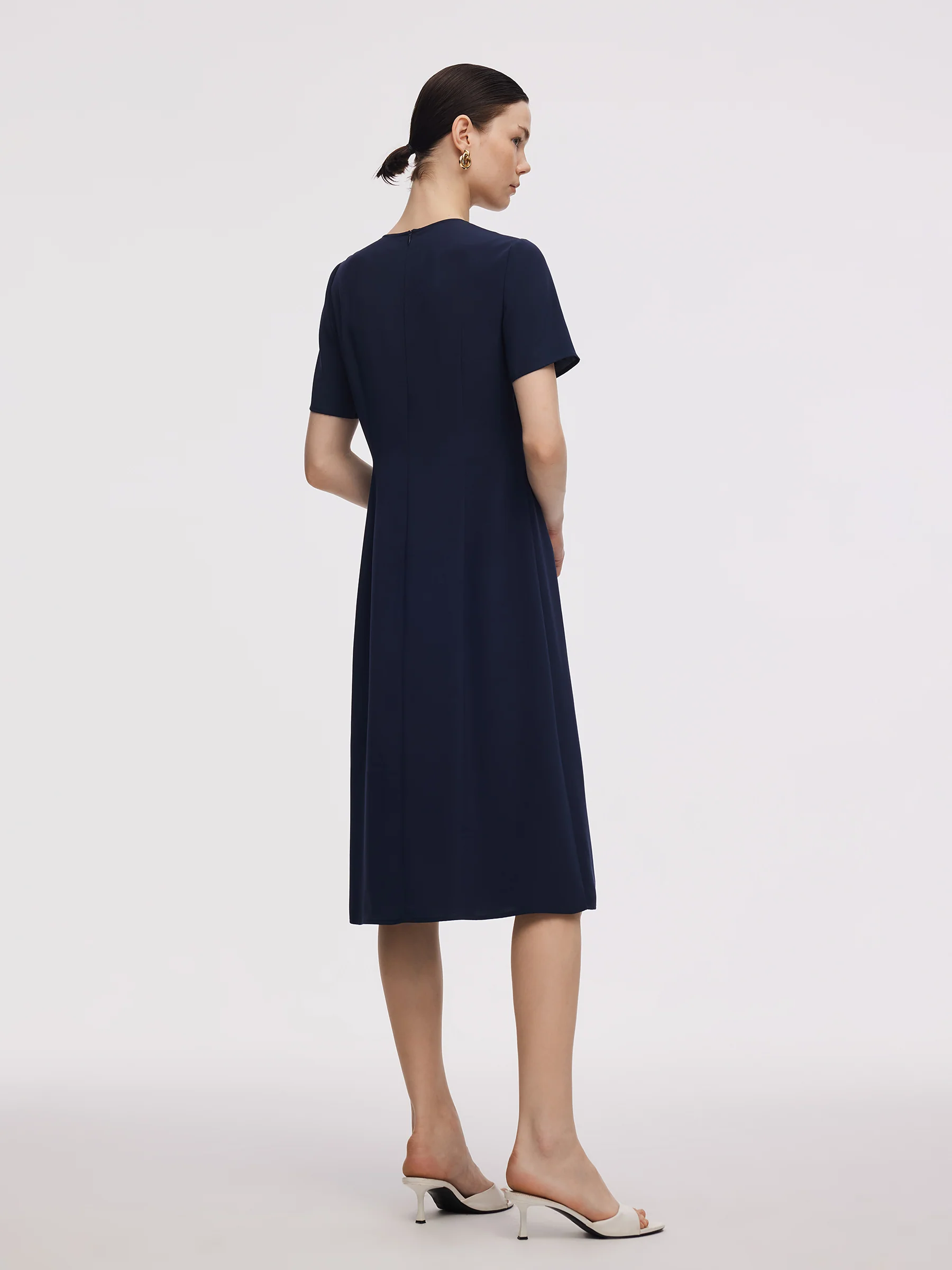 Triacetate Bowknot Women Gathered Waist Midi Dress - Image 3