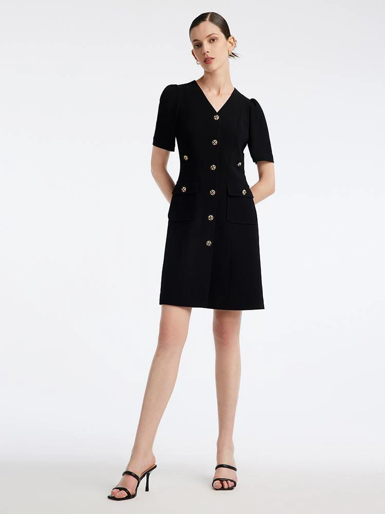 Black Triacetate Button Front Mini Dress - Image 3