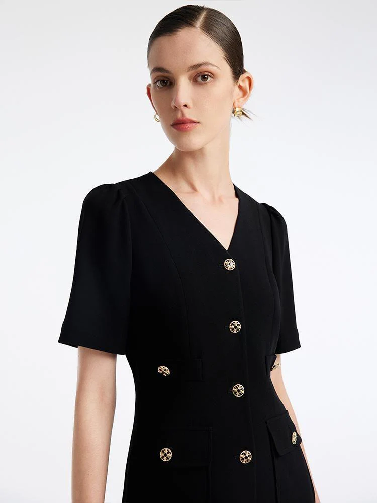 Black Triacetate Button Front Mini Dress - Image 5