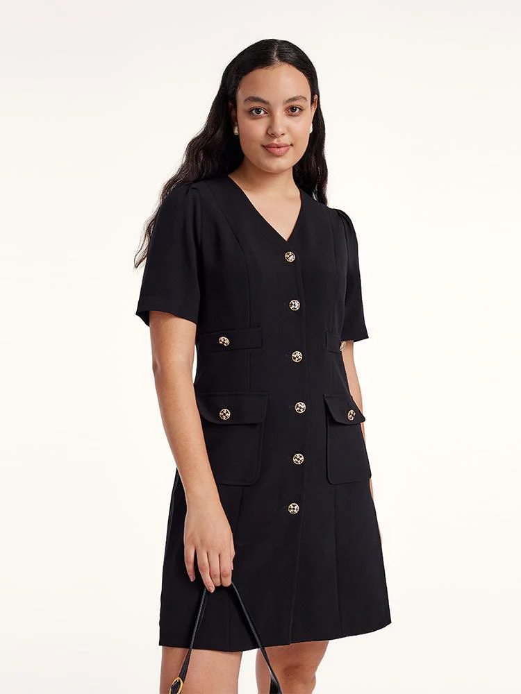 Black Triacetate Button Front Mini Dress - Image 6