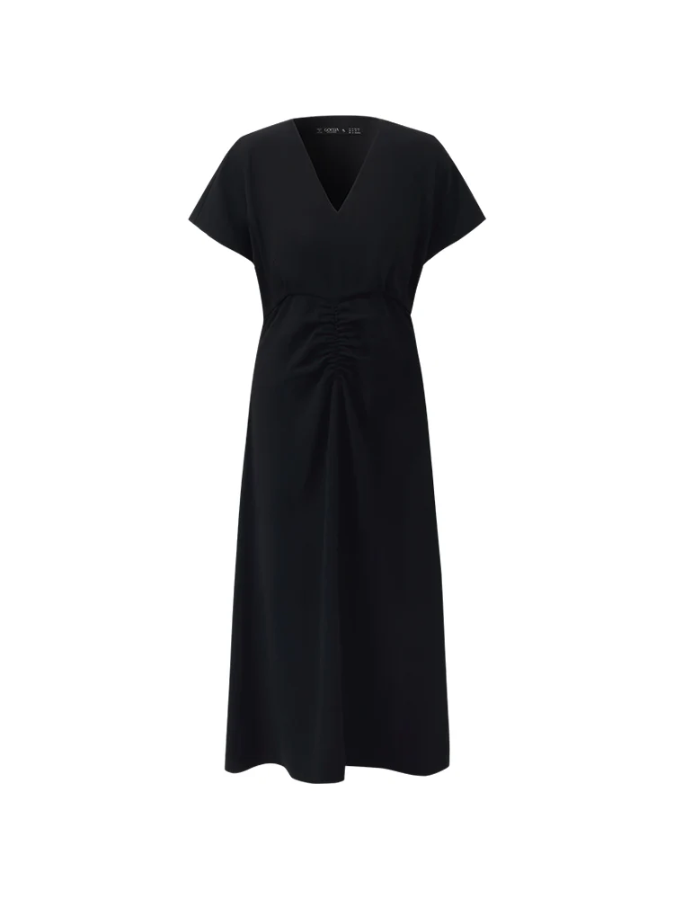 Triacetate V-Neck Ruched Women Midi Dress - Image 8