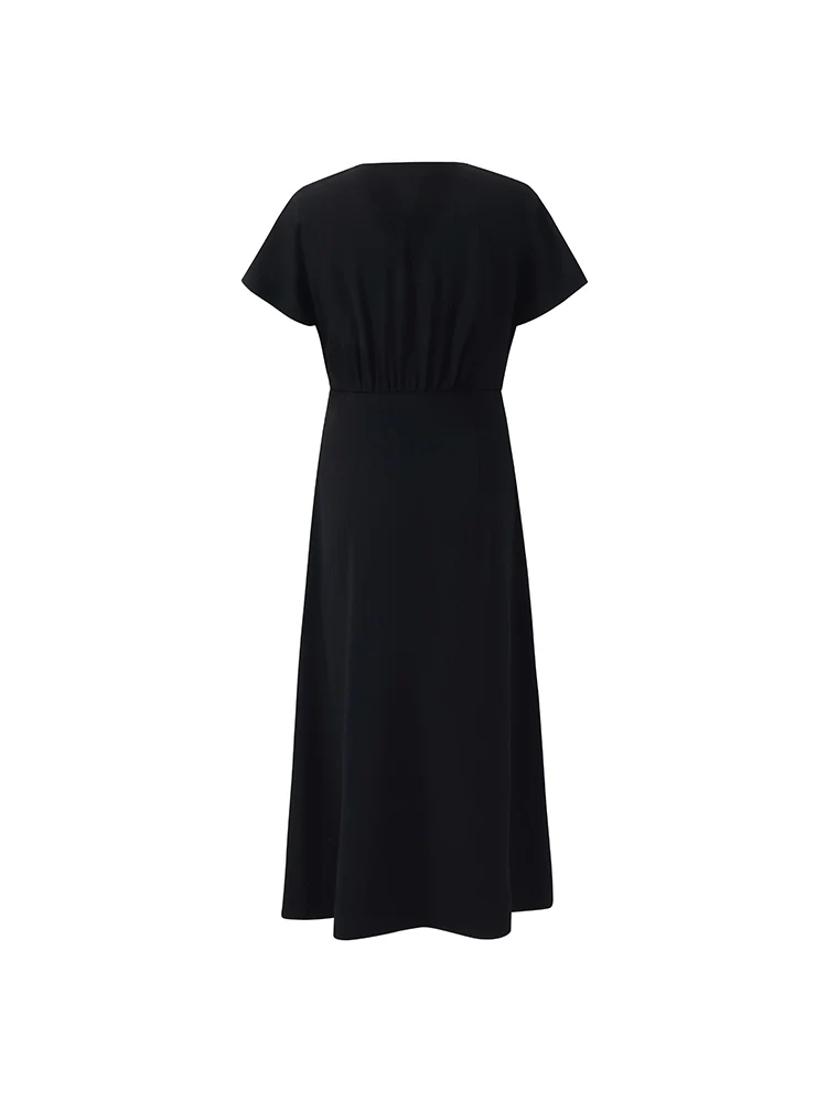 Triacetate V-Neck Ruched Women Midi Dress - Image 9