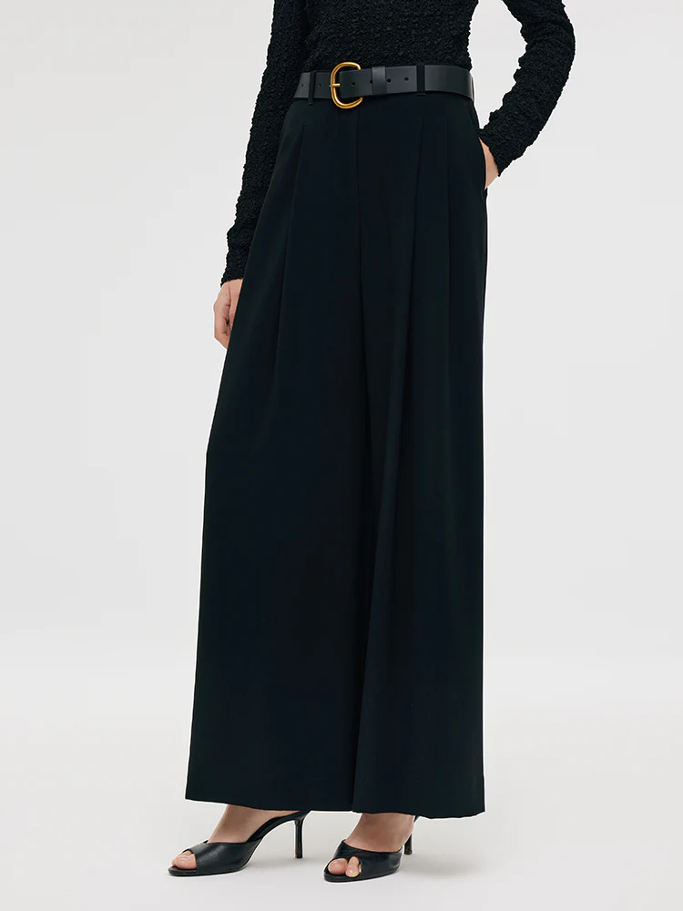 Triacetate Wide Leg Women Pants With Leather Belt - Image 4