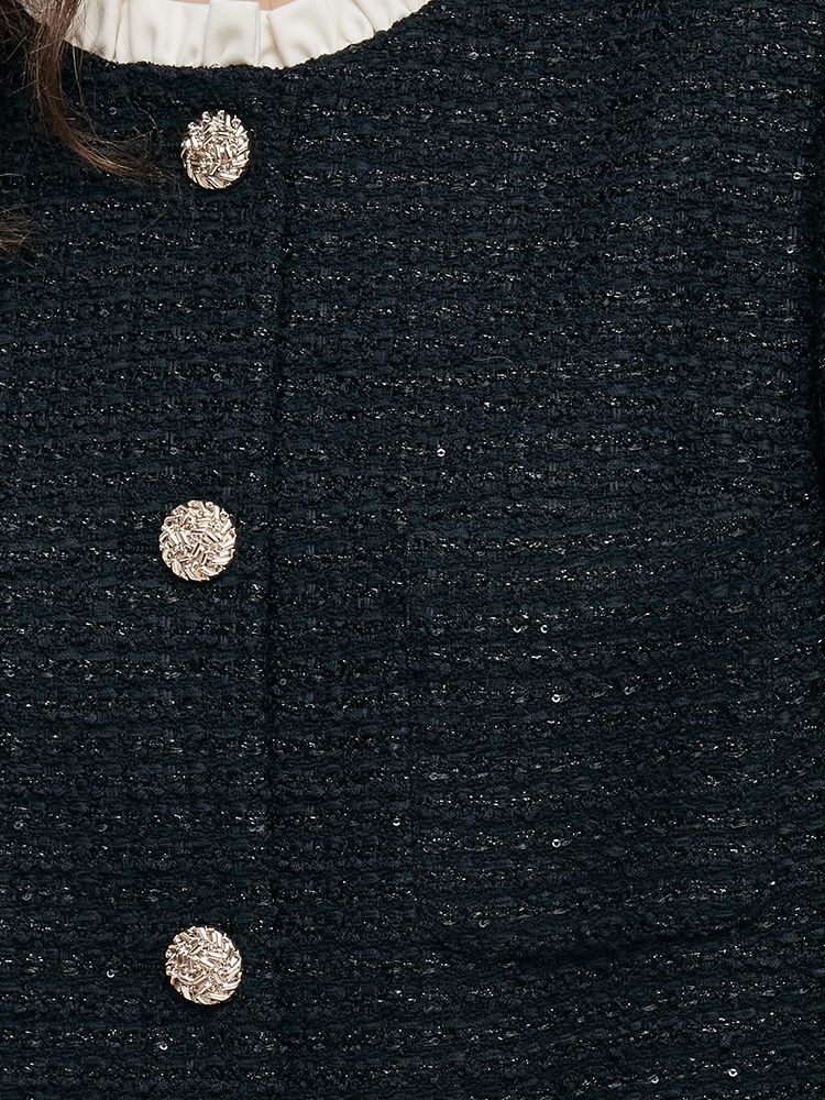 Tweed A-Line Ruffle Collared Women Midi Dress - Image 6