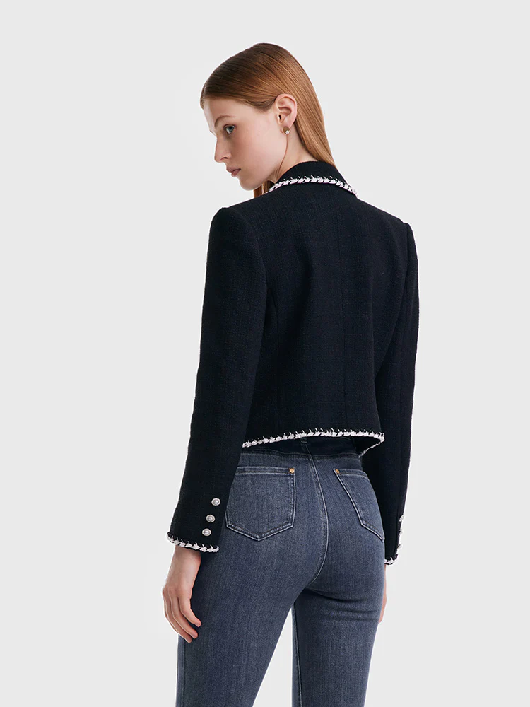 Tweed Contrast Trim Women Crop Jacket - Image 3