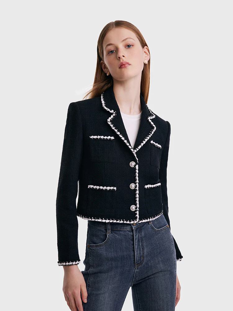 Tweed Contrast Trim Women Crop Jacket - Image 4
