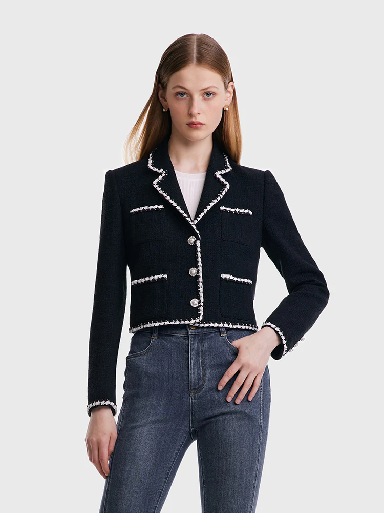 Tweed Contrast Trim Women Crop Jacket - Image 5