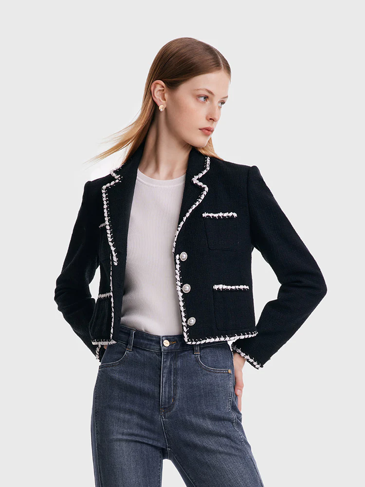 Tweed Contrast Trim Women Crop Jacket - Image 6