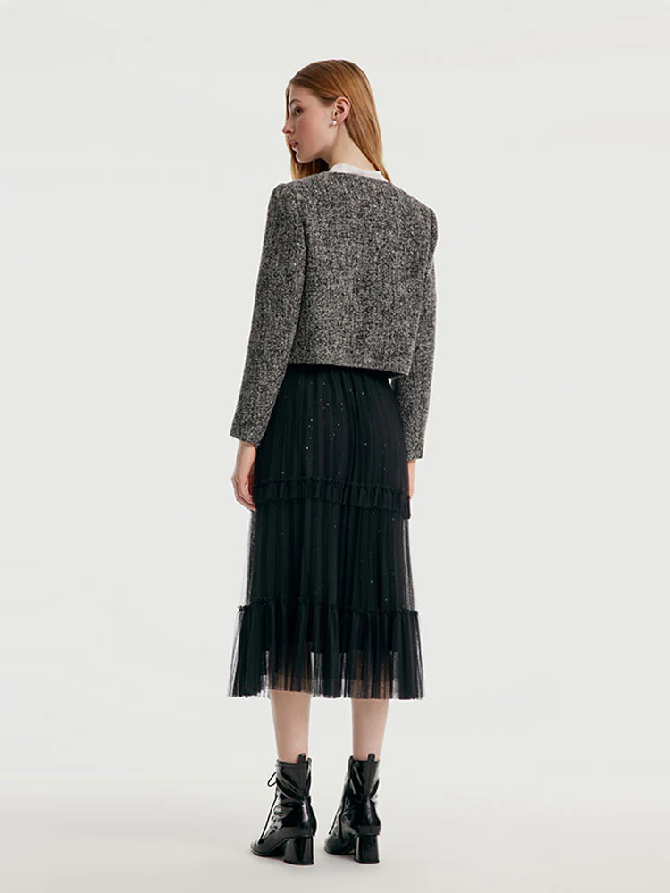 Tweed Double-Breasted Women Crop Jacket - Image 3