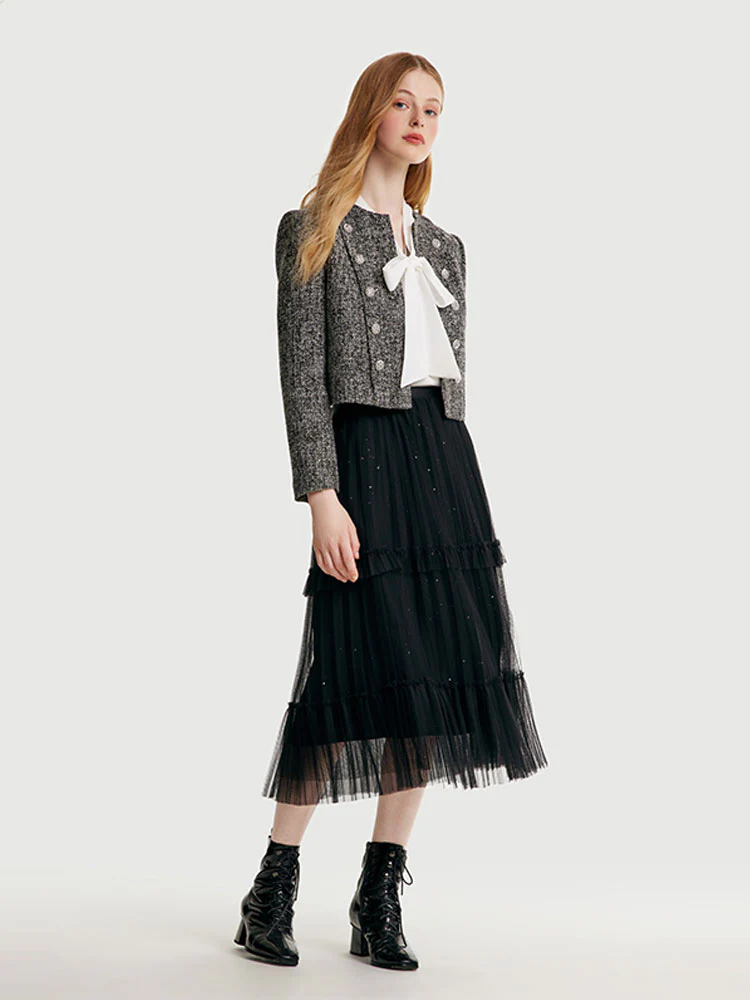 Tweed Double-Breasted Women Crop Jacket - Image 4