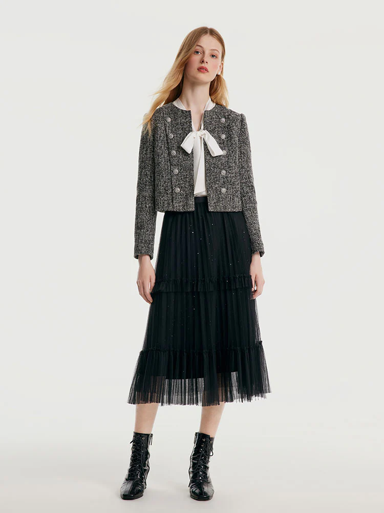 Tweed Double-Breasted Women Crop Jacket - Image 5