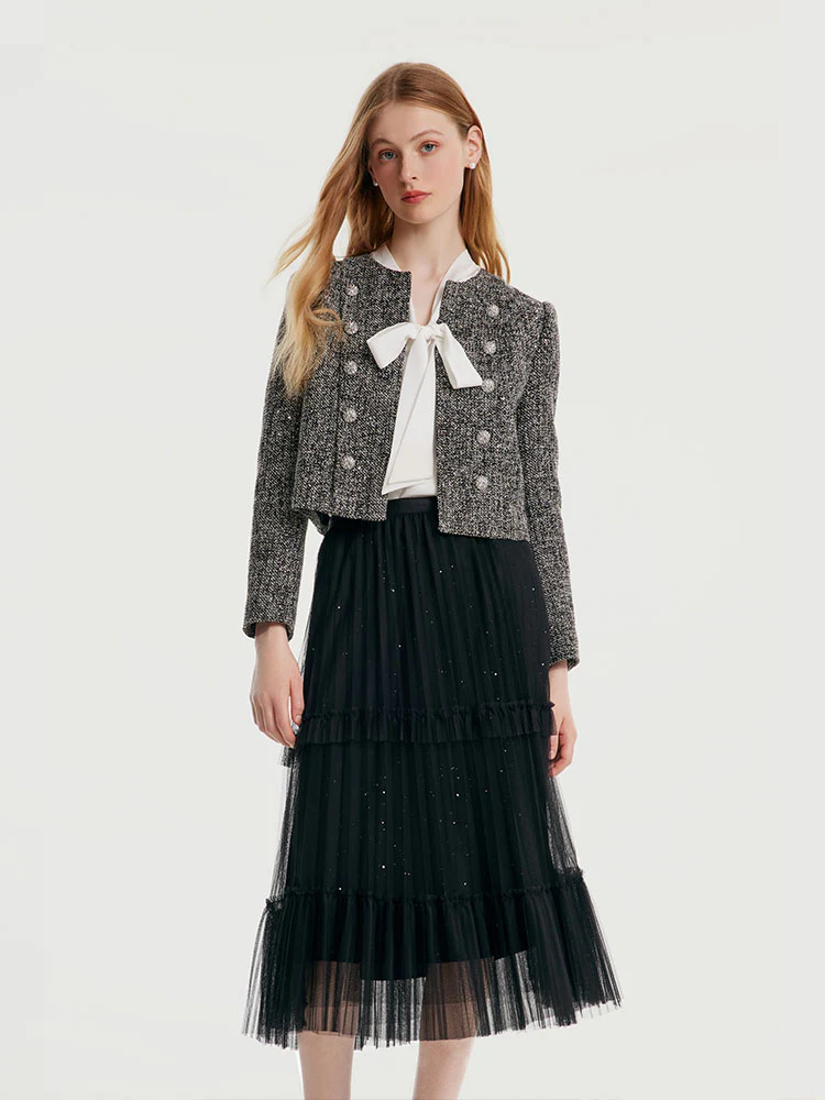 Tweed Double-Breasted Women Crop Jacket - Image 6