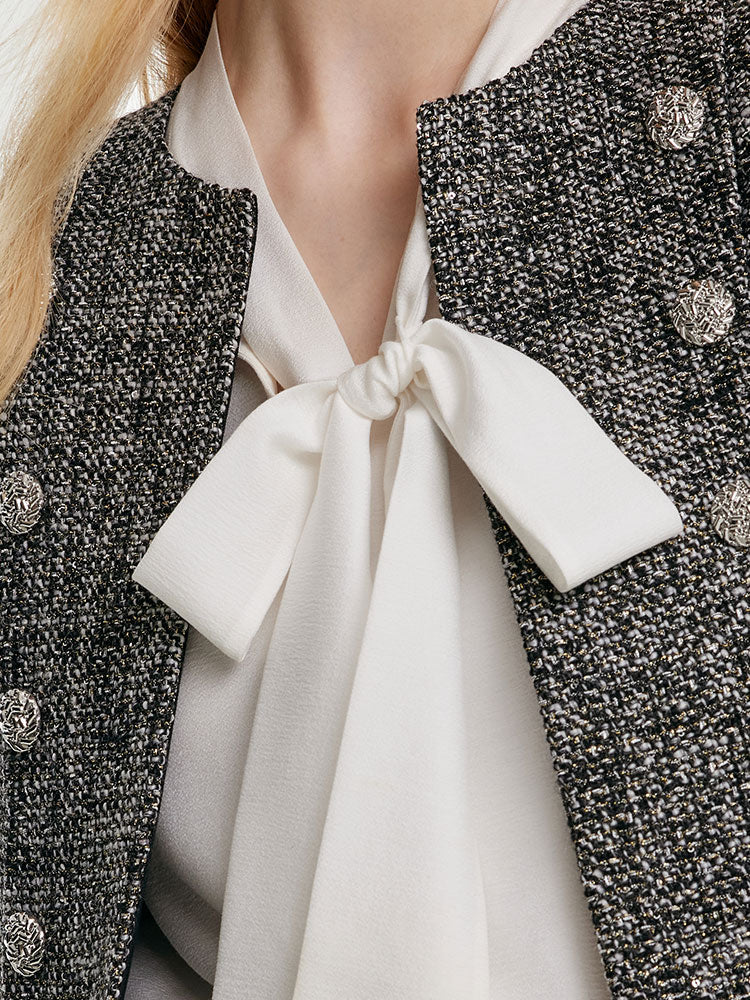 Tweed Double-Breasted Women Crop Jacket - Image 8