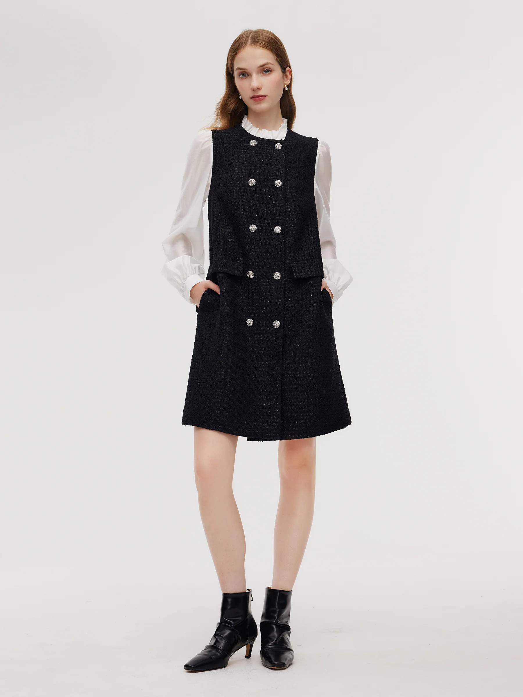 Tweed Faux Two-Piece Women Mini Dress