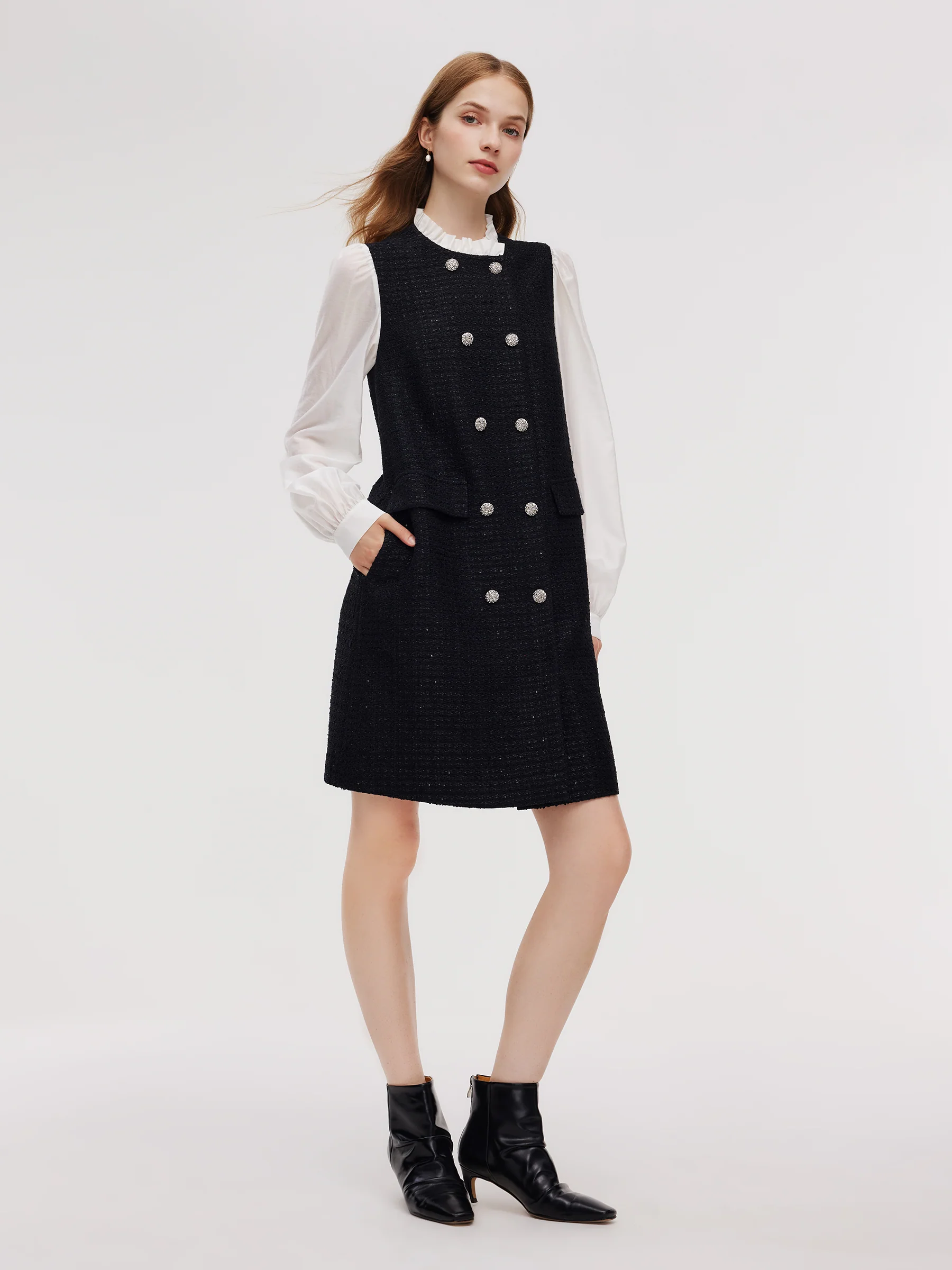 Tweed Faux Two-Piece Women Mini Dress - Image 2