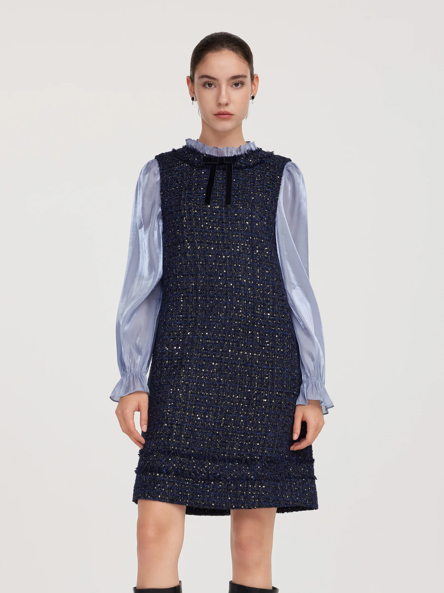 Tweed Faux-Layered Women Mini Dress - Image 4