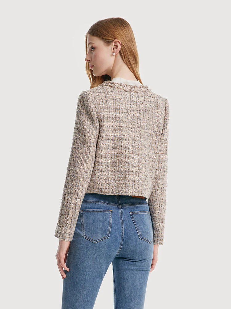 Tweed Frayed Women Crop Jacket - Image 3