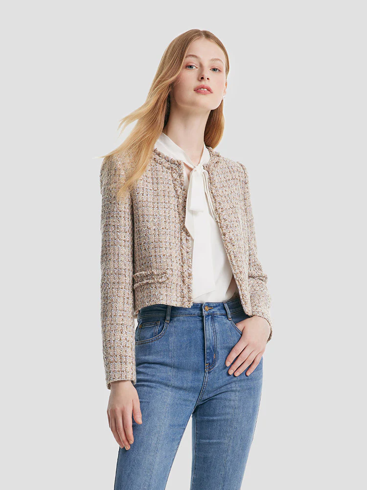 Tweed Frayed Women Crop Jacket - Image 4